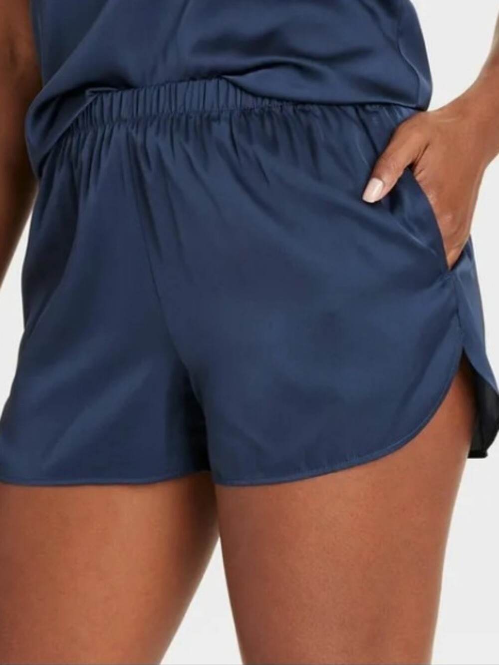 Auden Navy Satin Elastic-Waist Athletic Shorts